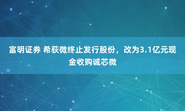 富明证券 希荻微终止发行股份，改为3.1亿元现金收购诚芯微